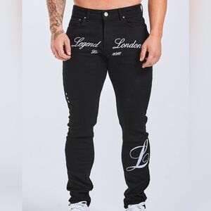 NWT Legend London Size 32 X 32 Black 2.0 Slim Fit Embroidered Jeans!